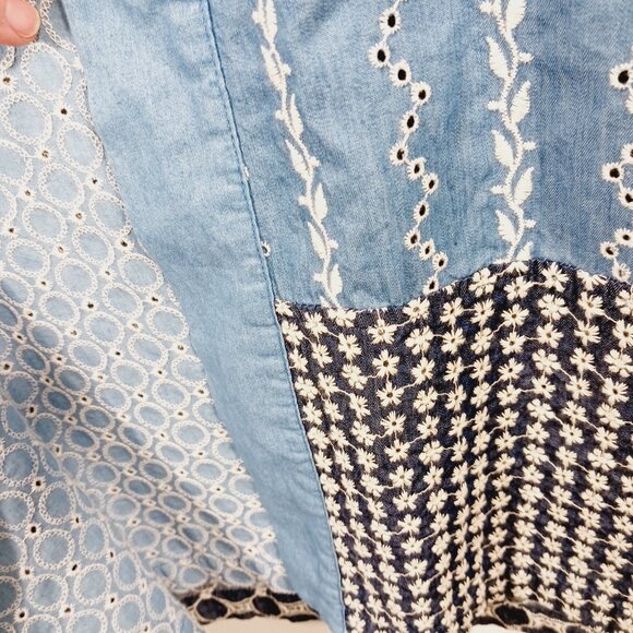 No Brand Patchwork Denim Duster Kimono, Embroidery, Boho, Layered Denim Look, OS - Picture 8 of 13